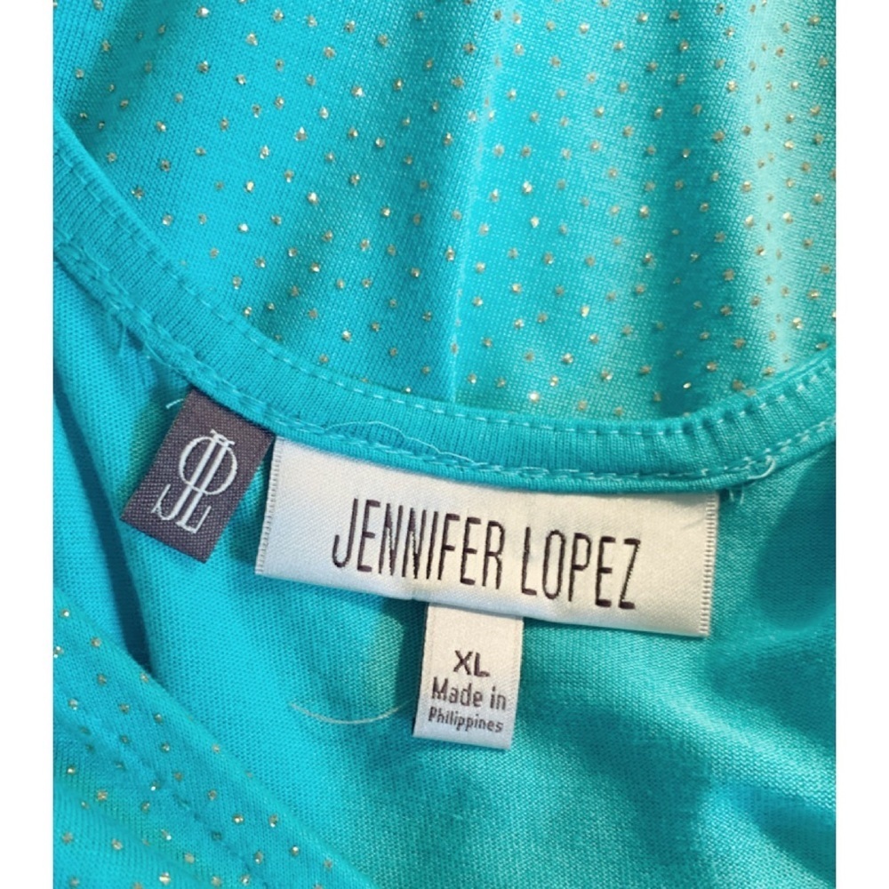 JENNIFER LOPEZ Sz XL Aqua Sparkle Strappy Short Sleeve Top - Picture 4 of 5